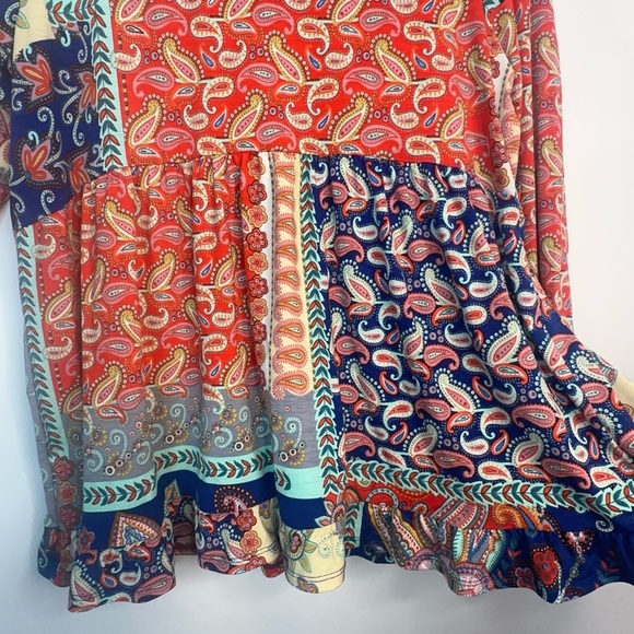 3/4 sleeve multicolor baby doll top with pattern block size M simply obsessed - Picture 7 of 12